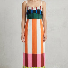 Women's Smocked Dress | Maxi Cami Halter Color Block