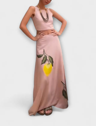 Women's Midi Skirt | Maxi Length Linen Print A-Line