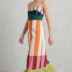 Women's Smocked Dress | Maxi Cami Halter Color Block