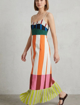 Women's Smocked Dress | Maxi Cami Halter Color Block