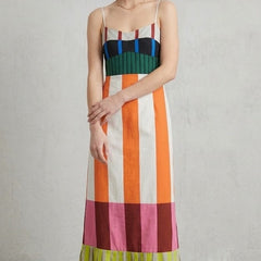 Women's Smocked Dress | Maxi Cami Halter Color Block