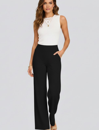 Women's Palazzo Pants | High Waist Pull-On Wide Leg Side Pockets