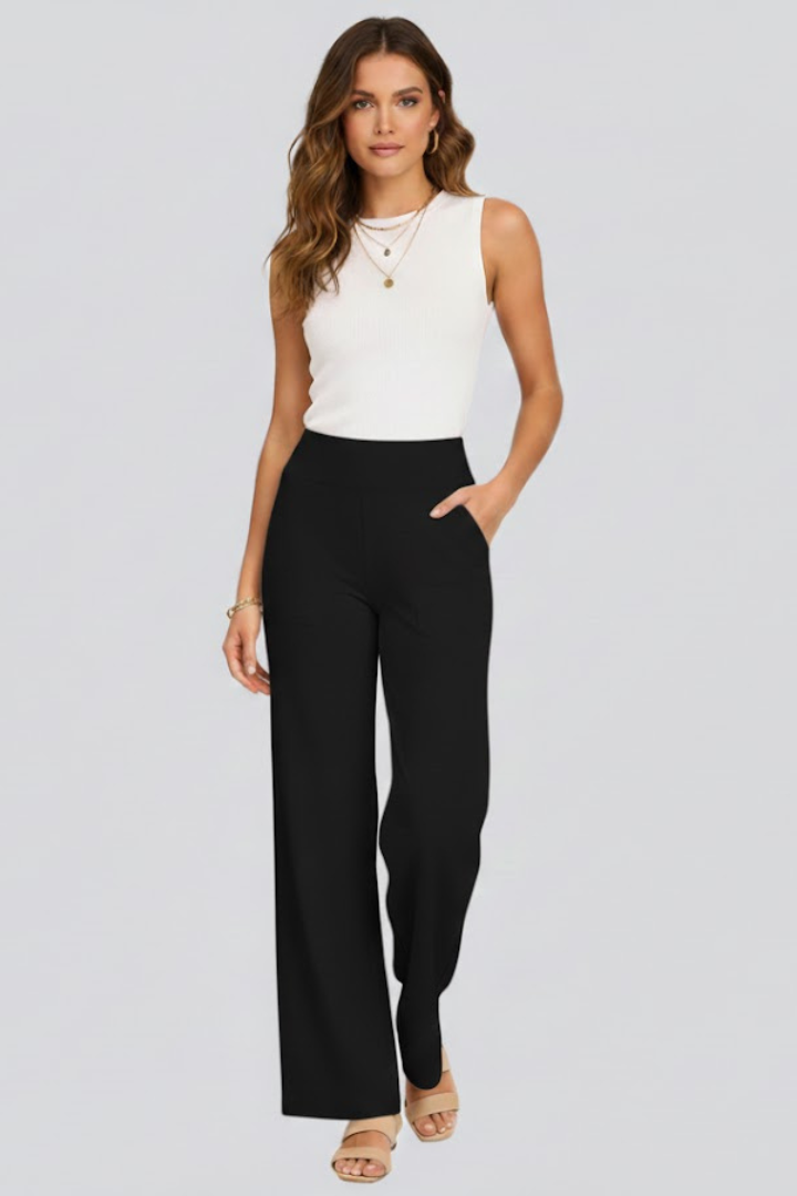Women's Palazzo Pants | High Waist Pull-On Wide Leg Side Pockets