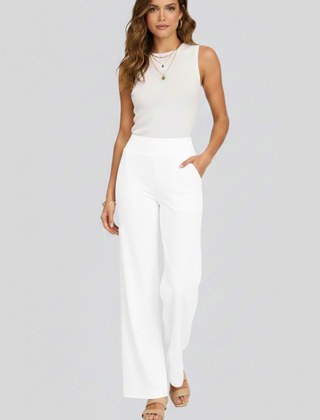 Women's Palazzo Pants | High Waist Pull-On Wide Leg Side Pockets