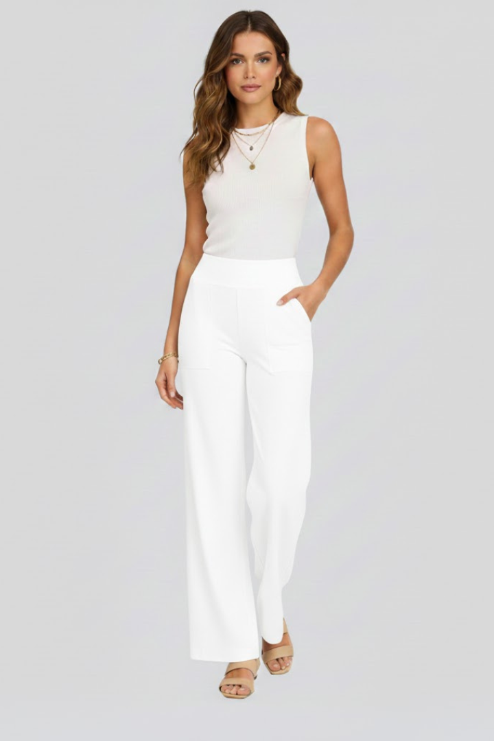 Women's Palazzo Pants | High Waist Pull-On Wide Leg Side Pockets