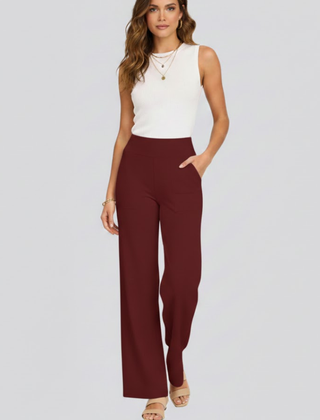 Women's Palazzo Pants | High Waist Pull-On Wide Leg Side Pockets