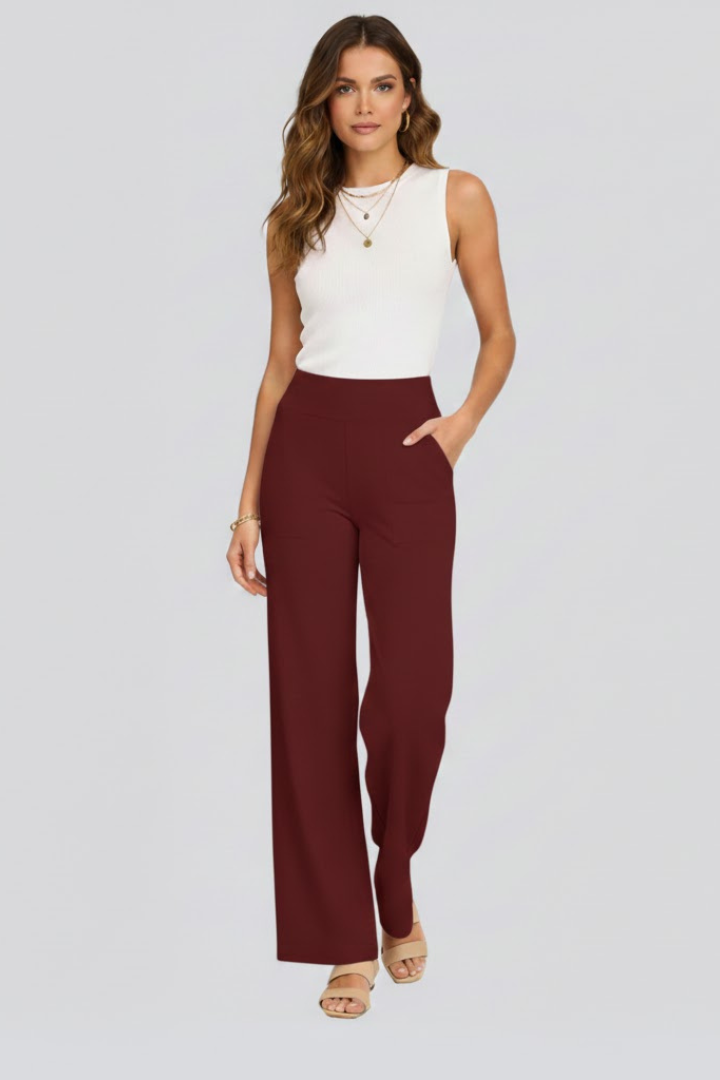 Women's Palazzo Pants | High Waist Pull-On Wide Leg Side Pockets