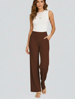 Women's Palazzo Pants | High Waist Pull-On Wide Leg Side Pockets