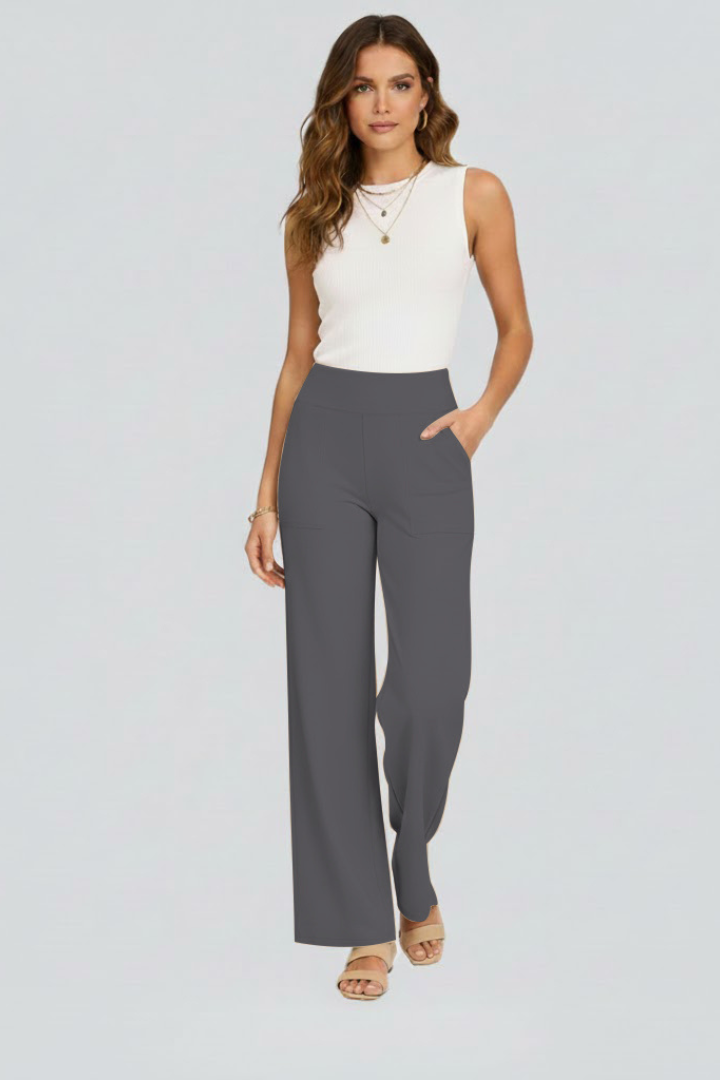 Women's Palazzo Pants | High Waist Pull-On Wide Leg Side Pockets