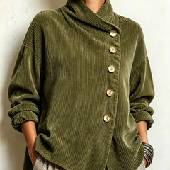 Women's One Shoulder Top | Cowl Neck Button Closure Knit