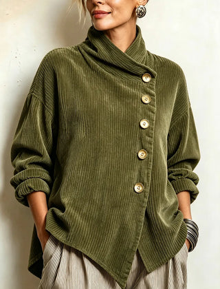 Women's One Shoulder Top | Cowl Neck Button Closure Knit