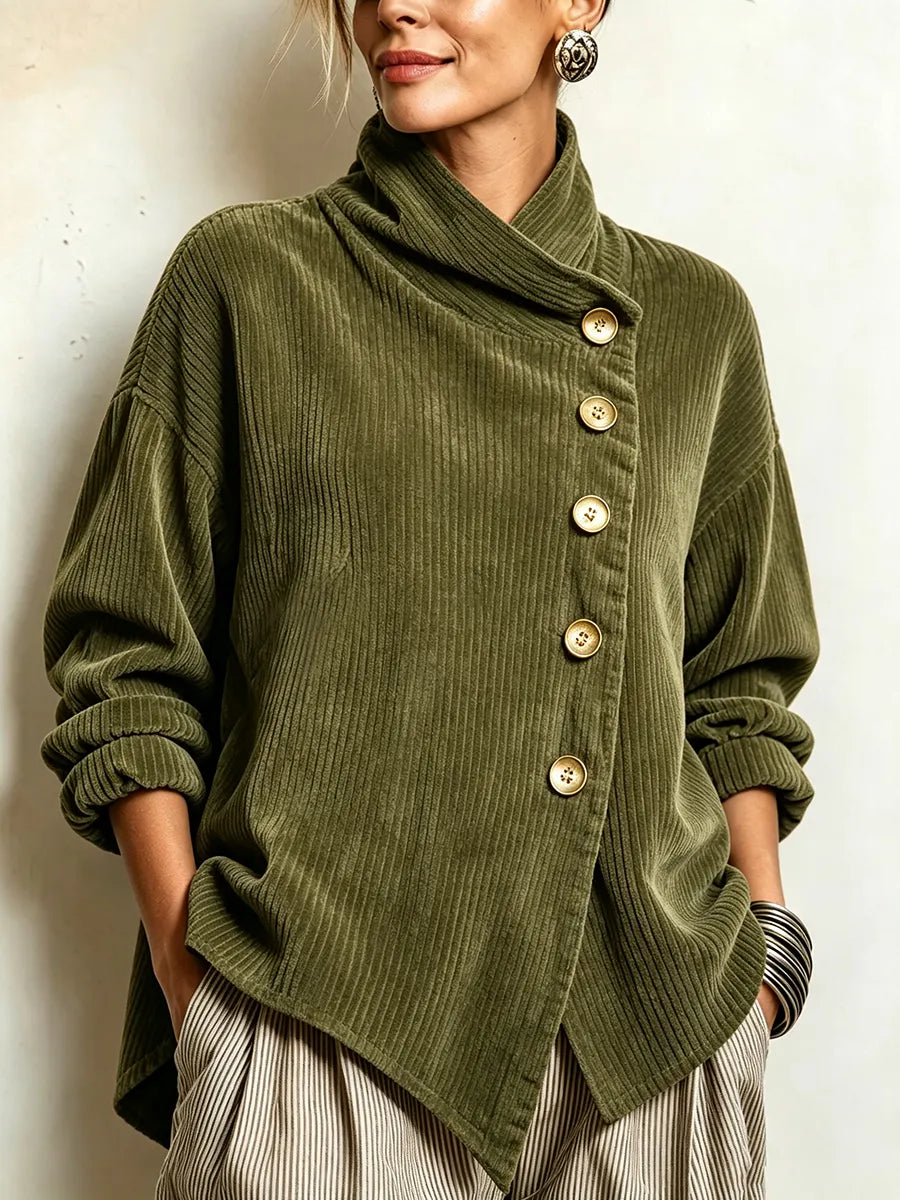 Women's One Shoulder Top | Cowl Neck Button Closure Knit