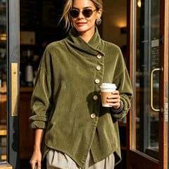 Women's One Shoulder Top | Cowl Neck Button Closure Knit