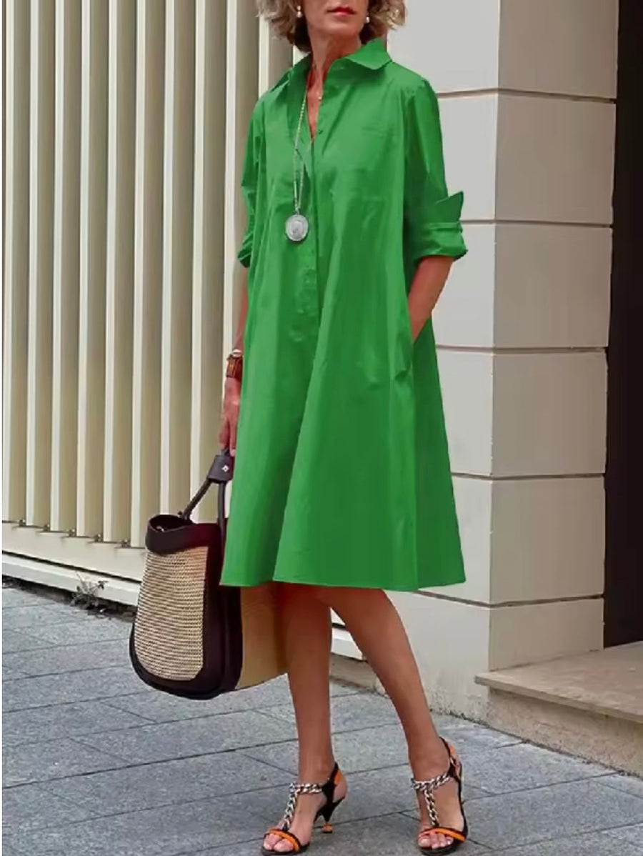 Women's Smart Dress | Collared Midi A-Line Button-Down
