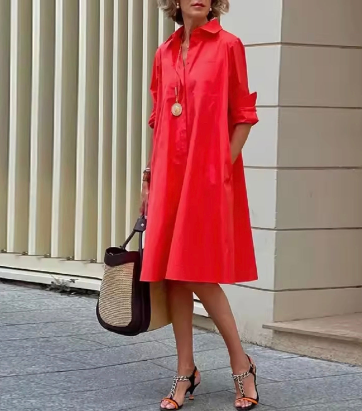 Women's Smart Dress | Collared Midi A-Line Button-Down