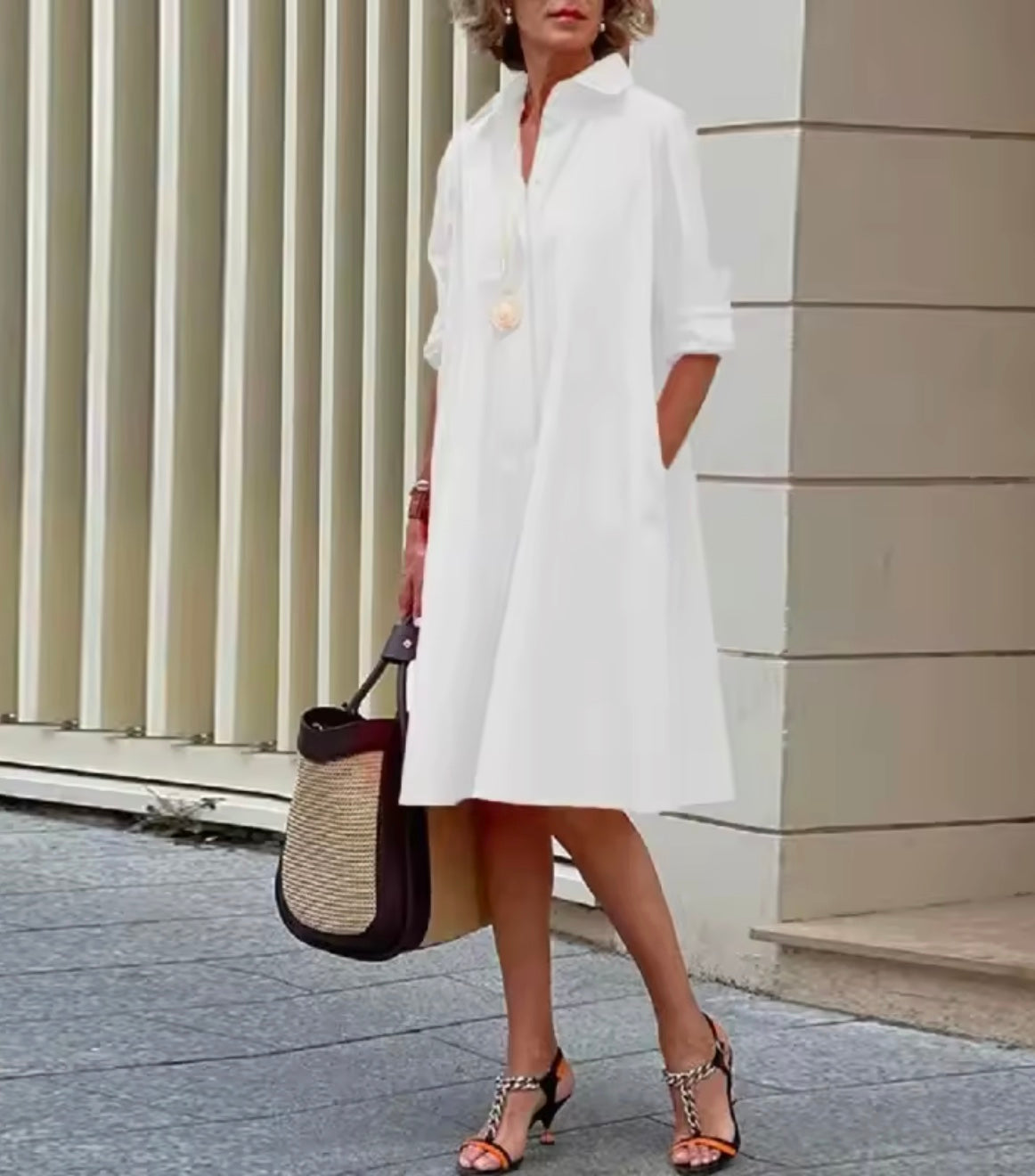 Women's Smart Dress | Collared Midi A-Line Button-Down