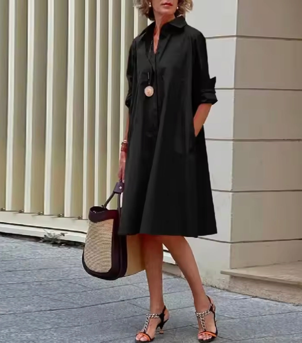 Women's Smart Dress | Collared Midi A-Line Button-Down