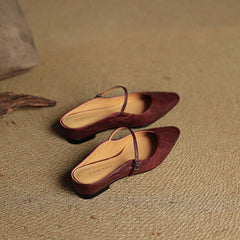 Women's Mules | Pointed Toe Mary Jane Strap Block Heel Leather