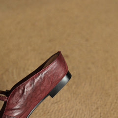 Women's Mules | Pointed Toe Mary Jane Strap Block Heel Leather