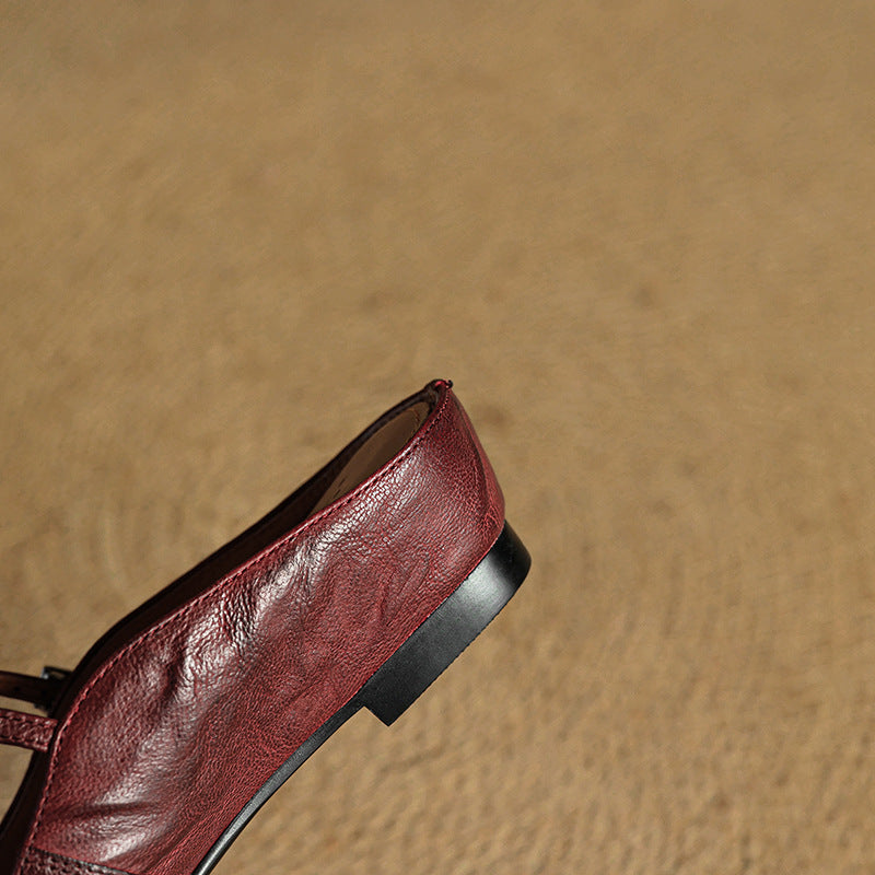 Women's Mules | Pointed Toe Mary Jane Strap Block Heel Leather