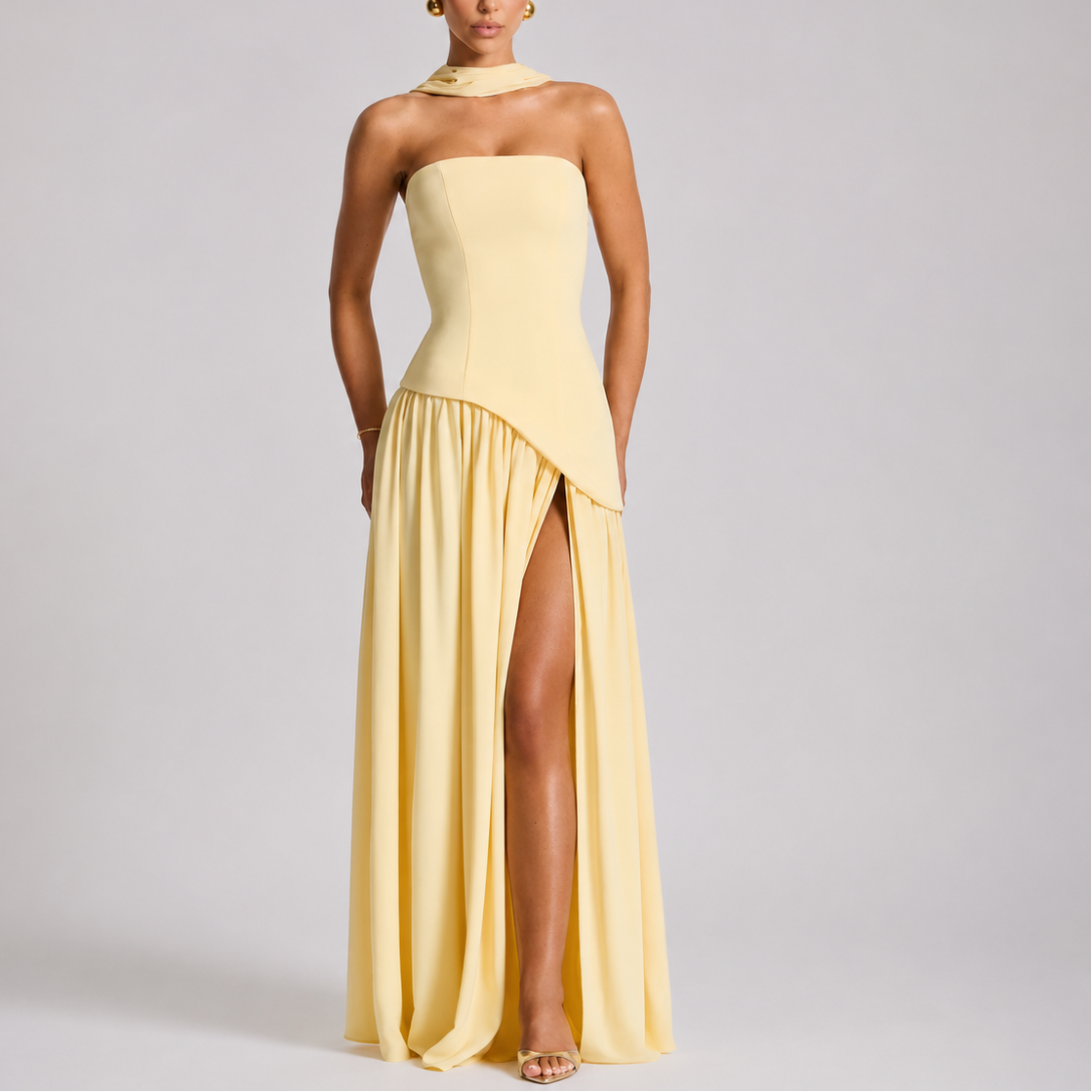 Women's Strapless Dress | Maxi Length Open Back Scarf