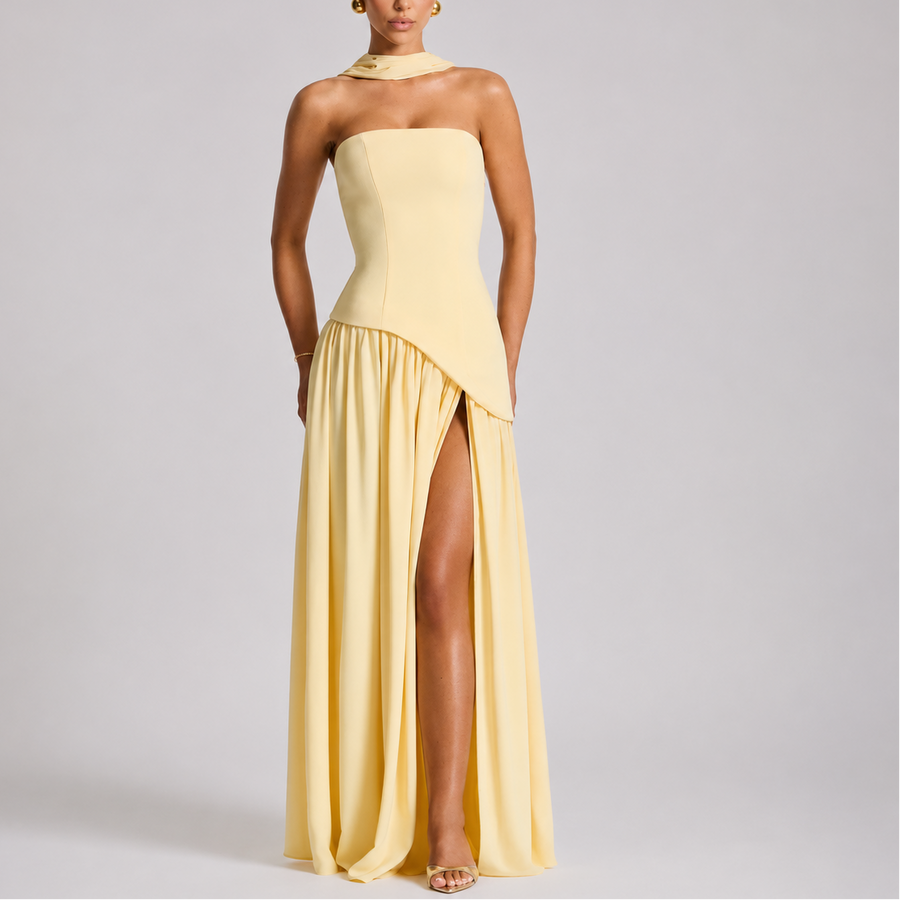 Women's Strapless Dress | Maxi Length Open Back Scarf