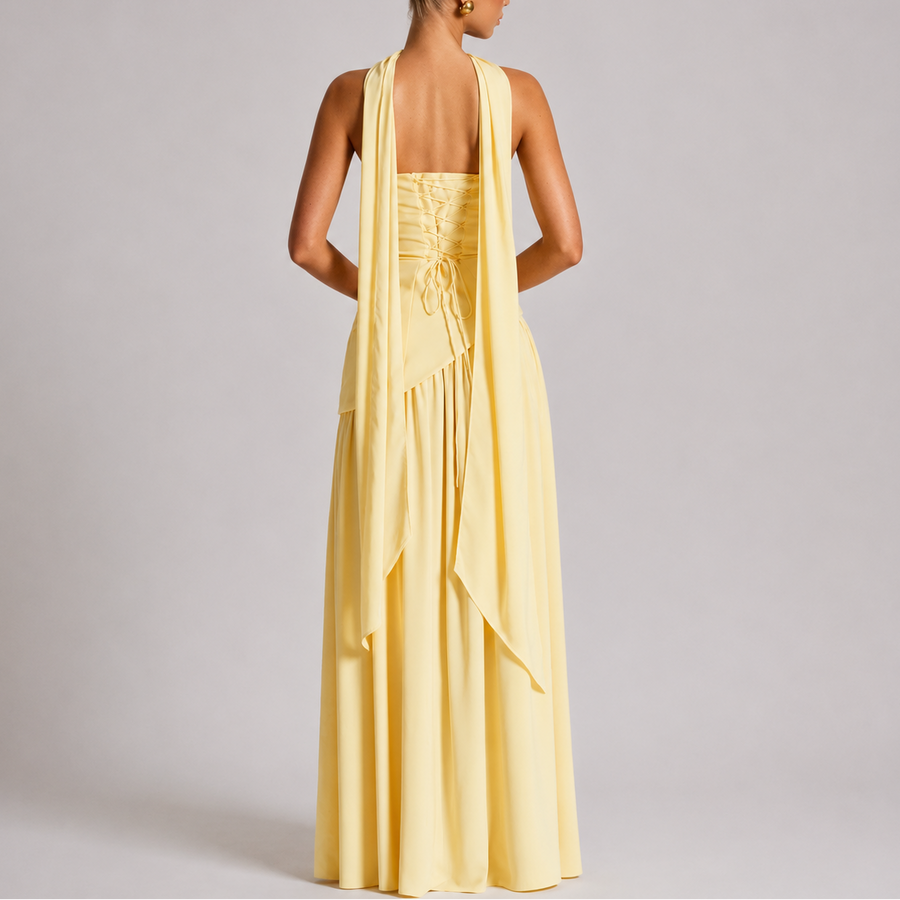 Women's Strapless Dress | Maxi Length Open Back Scarf