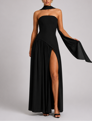 Women's Strapless Dress | Maxi Length Open Back Scarf
