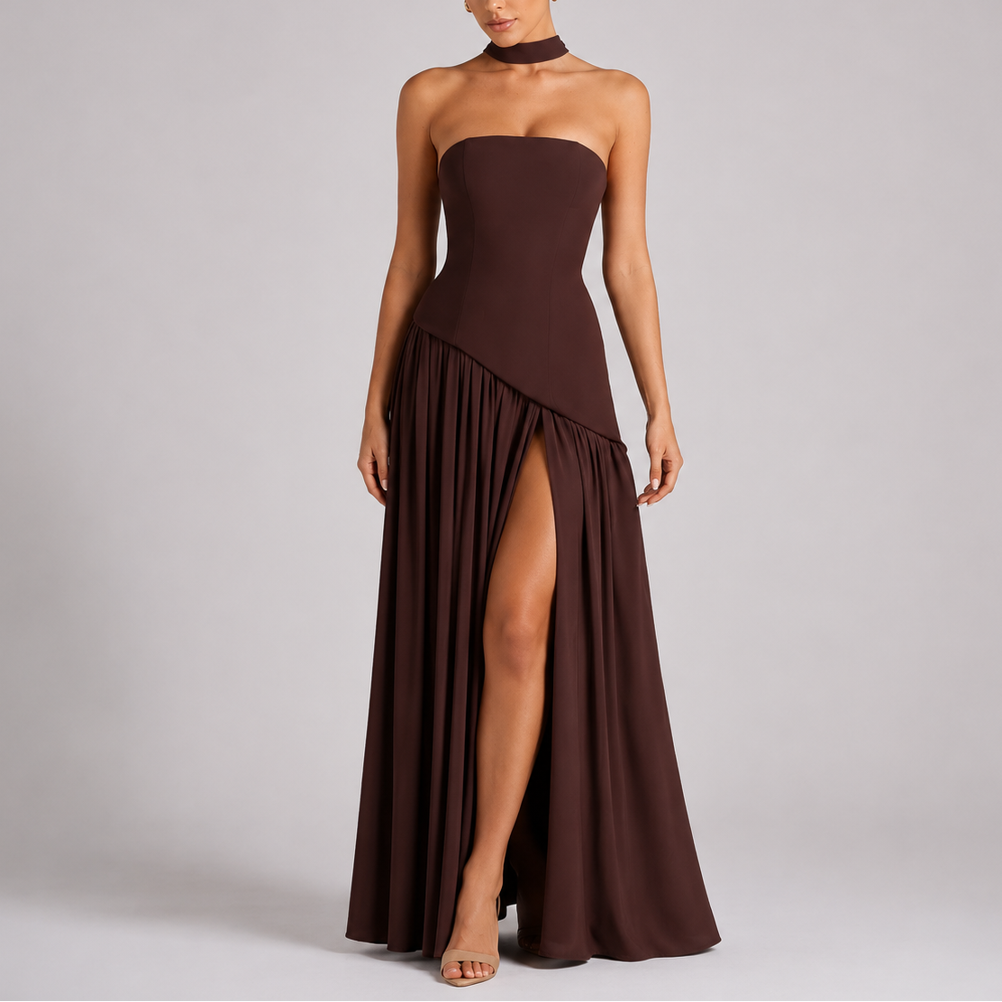 Women's Strapless Dress | Maxi Length Open Back Scarf