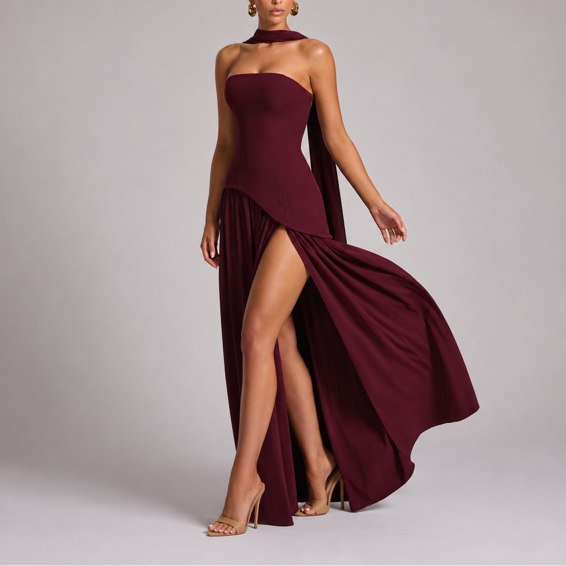 Women's Strapless Dress | Maxi Length Open Back Scarf