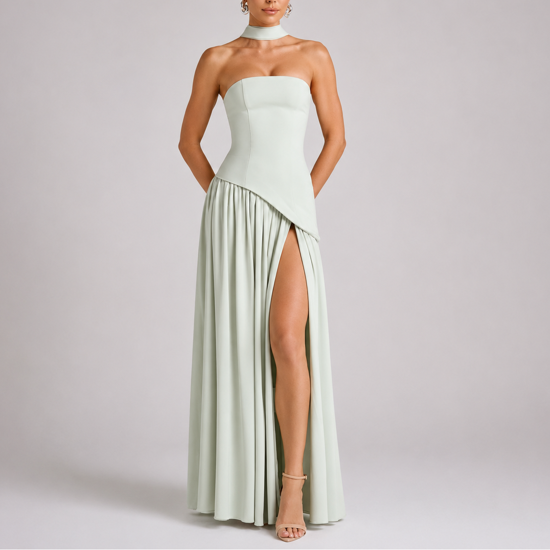 Women's Strapless Dress | Maxi Length Open Back Scarf