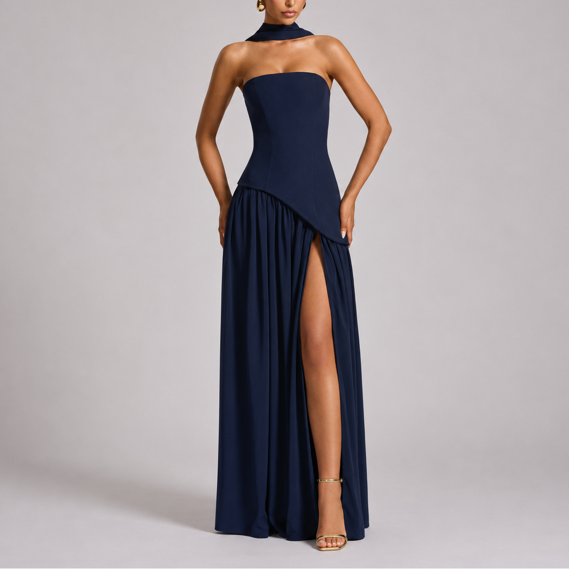 Women's Strapless Dress | Maxi Length Open Back Scarf