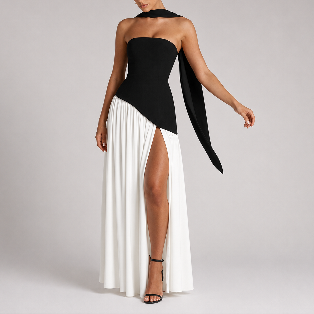 Women's Strapless Dress | Maxi Length Open Back Scarf