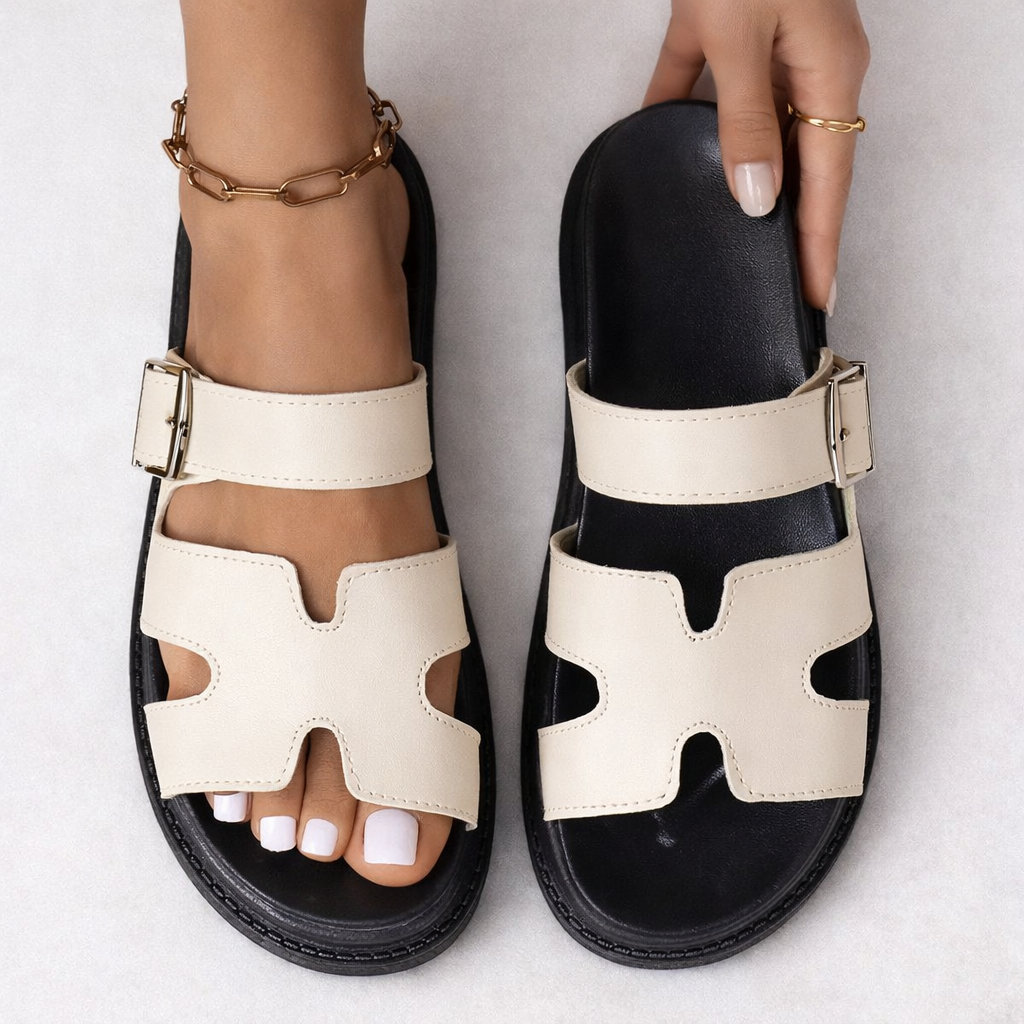 Women's Chunky Sandals | H-Strap Cutout Platform Buckle Slide