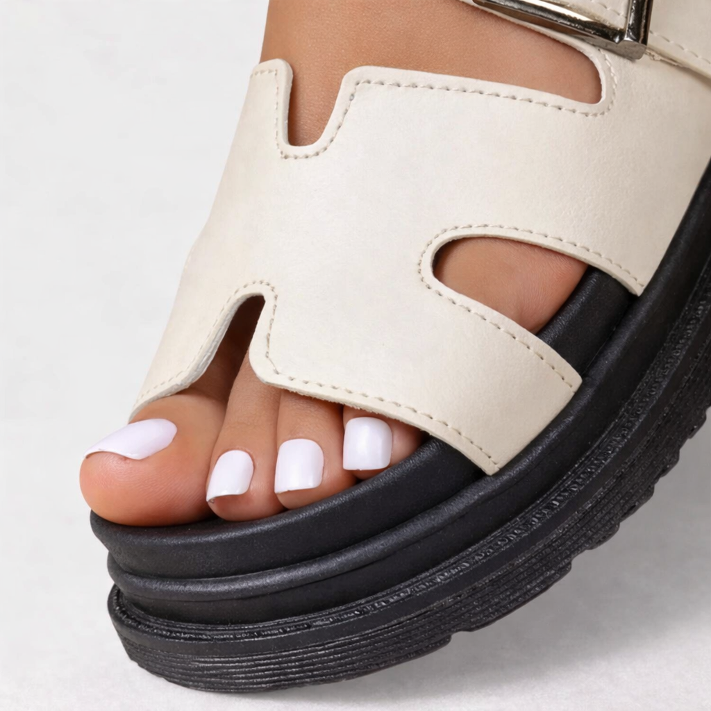 Women's Chunky Sandals | H-Strap Cutout Platform Buckle Slide