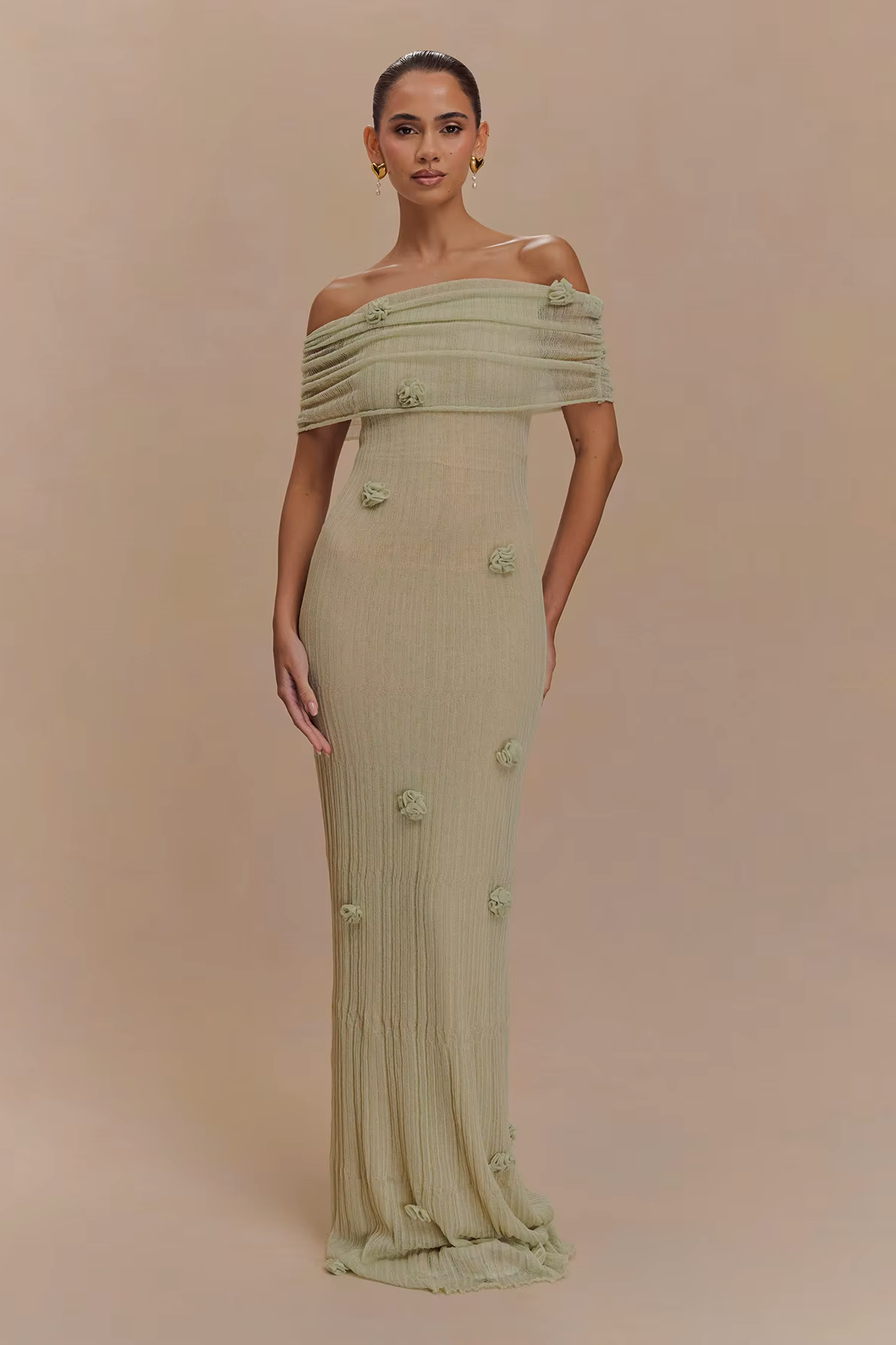 Women's Maternity Dress | Maxi Off-Shoulder Floral Appliqué