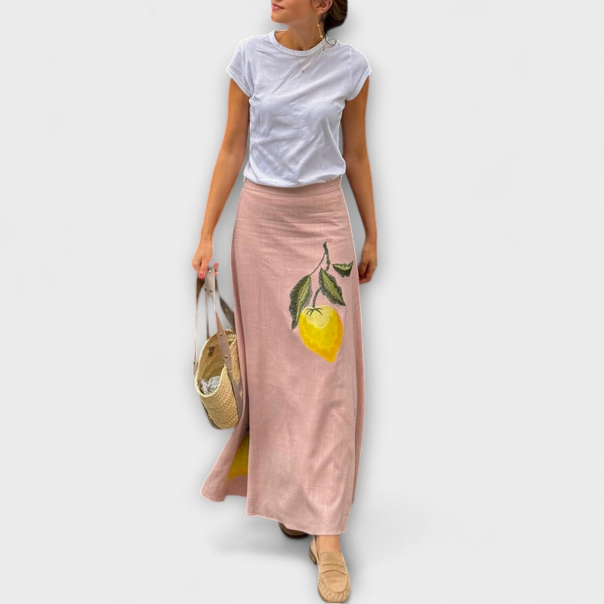 Women's Midi Skirt | Maxi Length Linen Print A-Line