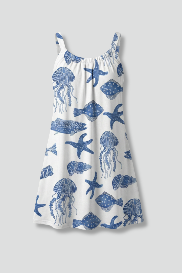 Women's Beach Dress | Scoop Neck Sleeveless Midi Print