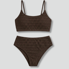 Women's Bikini Top | Straight Neckline Textured Knit Strappy