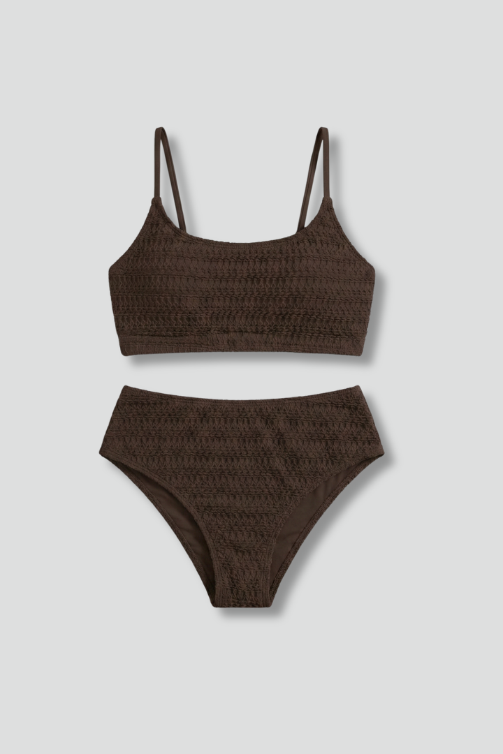 Women's Bikini Top | Straight Neckline Textured Knit Strappy