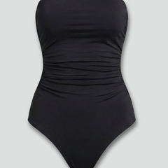Women's One Piece Swimsuit | Strapless Ruched Front High Cut