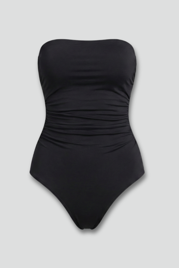 Women's One Piece Swimsuit | Strapless Ruched Front High Cut