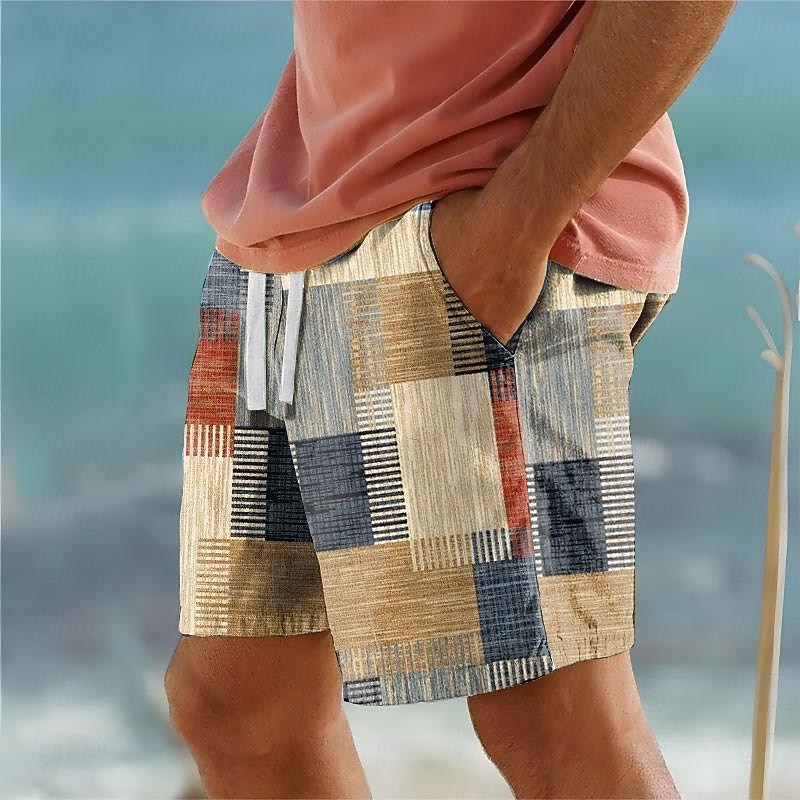 Men's Swim Shorts | Patchwork Relaxed Fit Drawstring